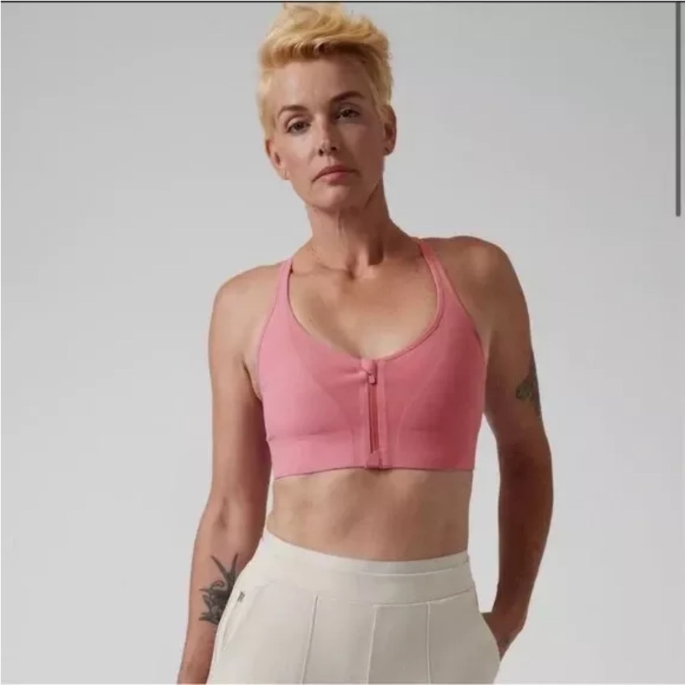 Athleta XS Empower II Daily Bra A-C Antique Rose Pink Zip Front Sports Bra